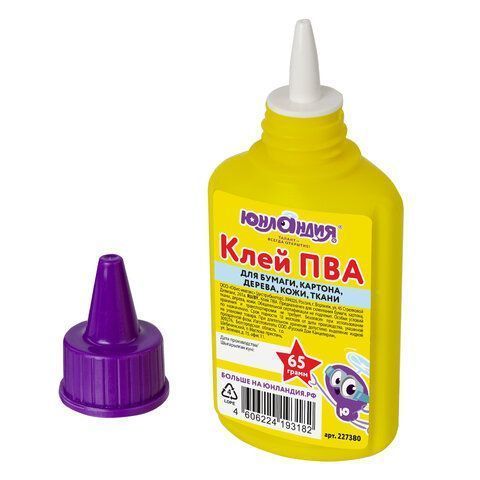 Клей ПВА 65г бумага картон дерево ЮНЛАНДИЯ 1/80