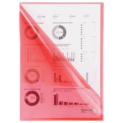 Папка-уголок А4 прозр. красная 0,15мм BRAUBERG 1/15