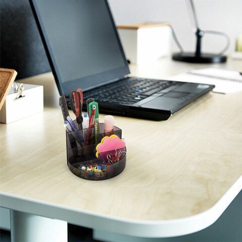 Подставка-органайзер 130х130х90мм 6 отделений серая ROUND Brauberg 1/8 (Клиент)