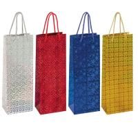 Пакет подарочный бумажный под бутылку (13x36x8,5) голография Золотая сказка 1/12/144