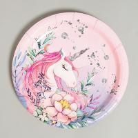 Тарелка картон с рисунком d-180 Единорожка 10/10
