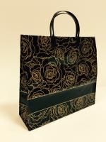 Пакет с пластмассовыми ручками (33х30+10) Золотые розы средн 10/50