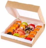 Контейнер бумажный с окном 1555мл 200х200х55мм крафт ламин ECO OSQ Tabox PRO 25/175