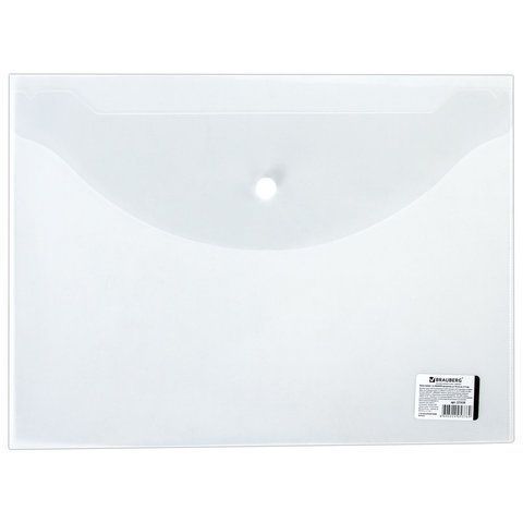 Папка-конверт с кнопкой BRAUBERG, А4, до 100 л, прозрачная, 0,15мм 1/15/90