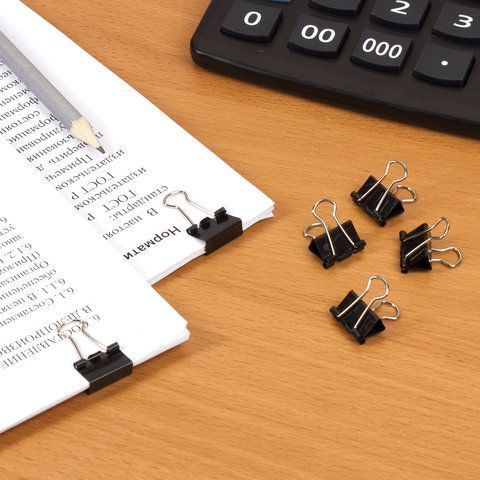 Зажимы для бумаг 15мм на 45л (12шт) черные в картонной коробке Brauberg 1/12