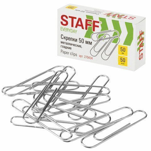 Скрепки 50мм 100шт металлические STAFF EVERYDAY 1/8/80 (Клиент)