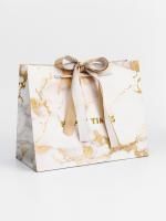 Пакет подарочный бумажный (25х20x12) с бантиком Мрамор 1/400