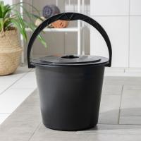 Ведро 10л с крышкой пластик черное Дачное 1/20 