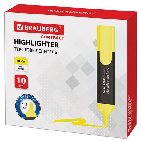Текстмаркер лимонный 1-5 мм скошенный наконечник BRAUBERG CONTRACT 1/10
