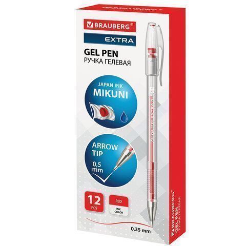 Ручка гелевая красная 0,5мм линия 0,35мм BRAUBERG EXTRA 1/12